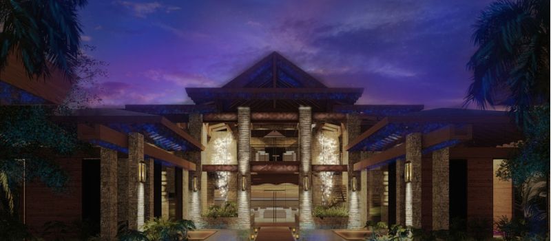 Dark render of mansion entrance with emphasis on lighting 